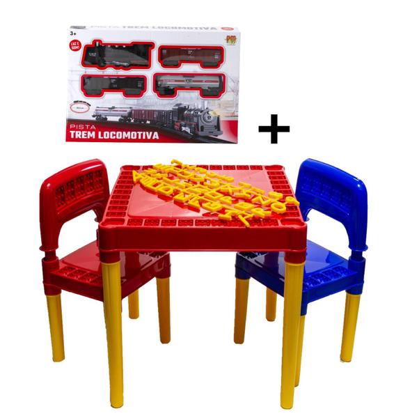 Kit Mesa Atividades Tritec Menino + Pista Locomotiva Pequena - Tritec e DM Toys Imagem de Kit Mesa Atividades Tritec Menino + Pista Locomotiva Pequena