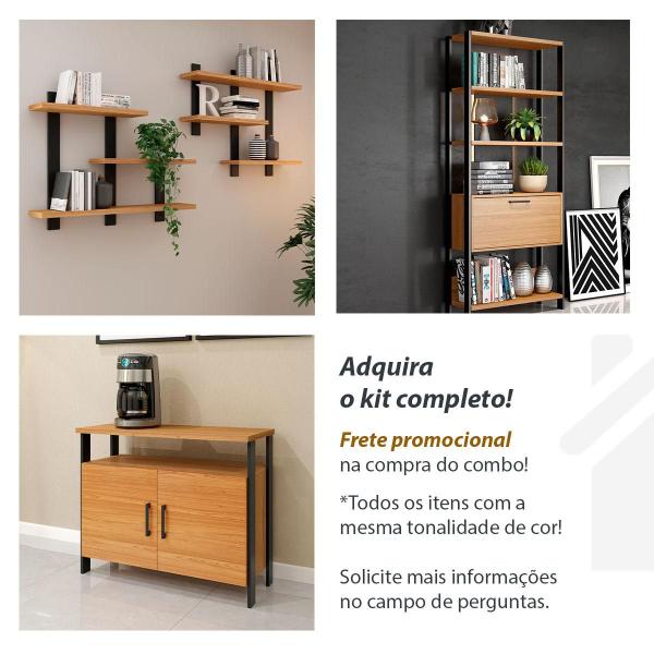 Imagem de Kit Mesa c/ Gaveta + Estante 5 Prateleiras + Nichos 100% Mdf