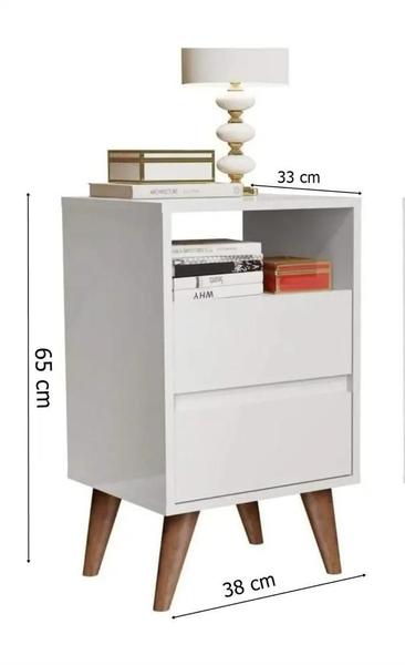 Imagem de Kit Mesa de cabeceira 2 gavetas retrô pés palitos -Like- CM