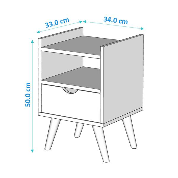 Imagem de Kit Mesa de Cabeceira Lateral de Cama com Gaveta e Nicho Retrô Alice