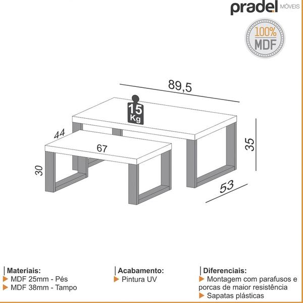 Imagem de Kit Mesa de Centro Industrial 89,5x53cm Freijo Preto Fosco Pradel