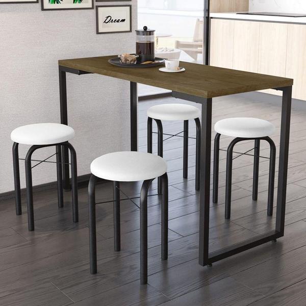 Kit Mesa De Cozinha 120Cm 4 Banquetas F02 Castanho/Branco - MPOZENATO Imagem de Kit Mesa De Cozinha 120Cm 4 Banquetas F02 Castanho/Branco