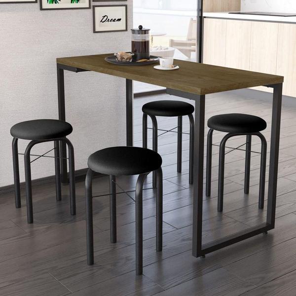 Kit Mesa De Cozinha 120Cm Com 4 Banquetas F02 Castanho/Preto - MPOZENATO Imagem de Kit Mesa De Cozinha 120Cm Com 4 Banquetas F02 Castanho/Preto