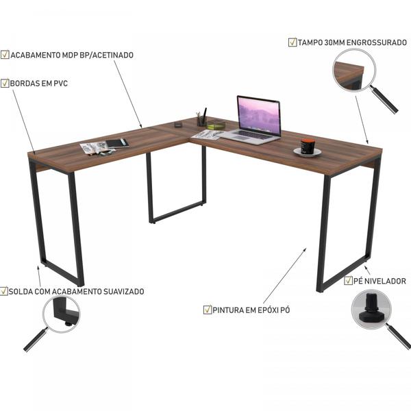 Imagem de Kit Mesa De Escritório Industrial em L com Estante 5 Prateleiras Form C01 150x150 Nogal - Lyam Decor