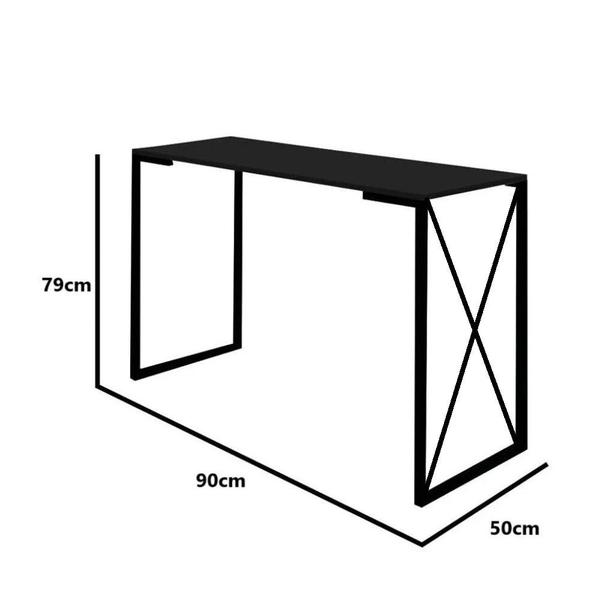 Imagem de Kit Mesa de Estudos com Prateleira Bex Office Industrial Ferro Preto MDF Preto - Ahz Móveis