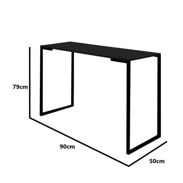 Imagem de Kit Mesa de Estudos com Prateleira Stan Office Industrial Ferro Branco MDF Marmorizado Cinza - Ahz Móveis