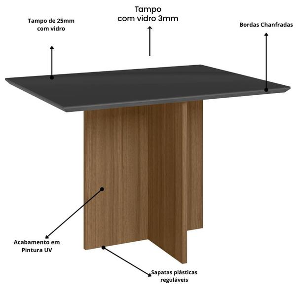 Imagem de Kit Mesa de Jantar Helo Com Vidro 120x90 com 4 Cadeiras Jade