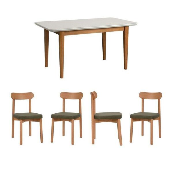 Imagem de Kit Mesa de Jantar Tangará 130cm e 4 Cadeiras Pitanga Cabecasa Madeiramadeira Caramelo/Offwhite/Verde