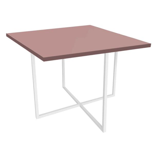 Imagem de Kit Mesa de Jantar Thales com 4 Cadeiras Sttan Ferro Branco Tampo Rose Rosa Suede Verde Musgo - Ahazzo Móveis