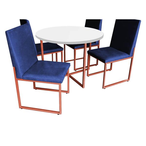 Imagem de Kit Mesa de Jantar Theo com 4 Cadeiras Sttan Ferro Bronze Tampo Branco material sintético Azul Marinho - Ahz Móveis