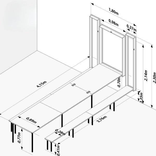 Imagem de Kit Mesa Dobrável Retrátil De Parede 19 Lugares Com Bancos(4,15m)