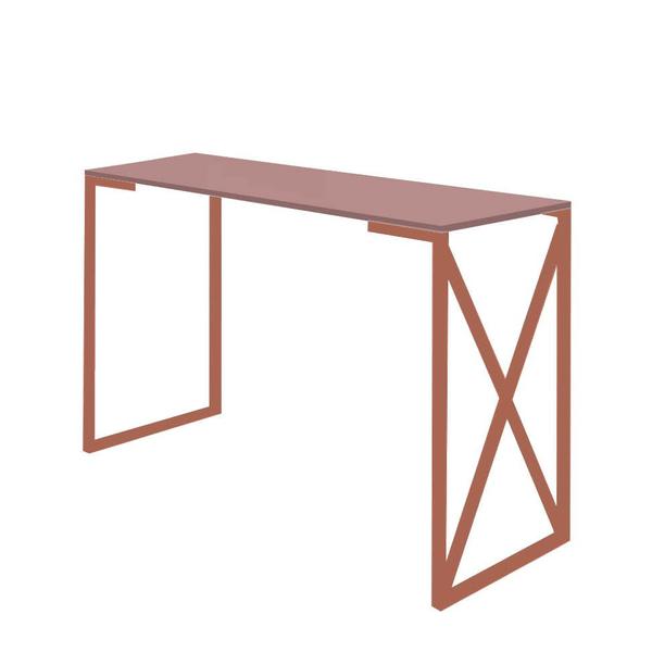 Imagem de Kit Mesa Escrivaninha Bex Com Livreiro Multiuso Industrial Ferro Bronze MDF Rose Rosa - Ahazzo Móveis