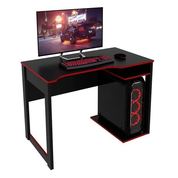 Imagem de Kit Mesa Gamer e Estante Armário Prateleira Escritório Preto/Vermelho