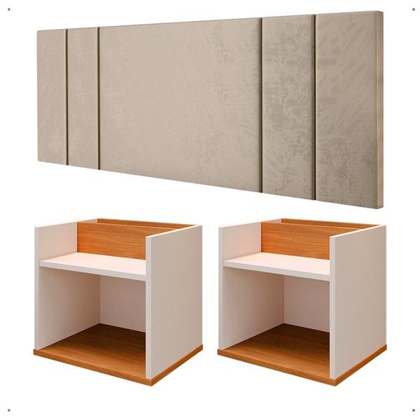 Kit Mesa Madri Apoio Lateral Cama Off/Cinamomo Suspensa Parede Cabeceira Luana Areia Suede... Kit Mesa Madri Apoio Lateral Cama Off/Cinamomo Suspensa Parede Cabeceira Luana Areia Suede...