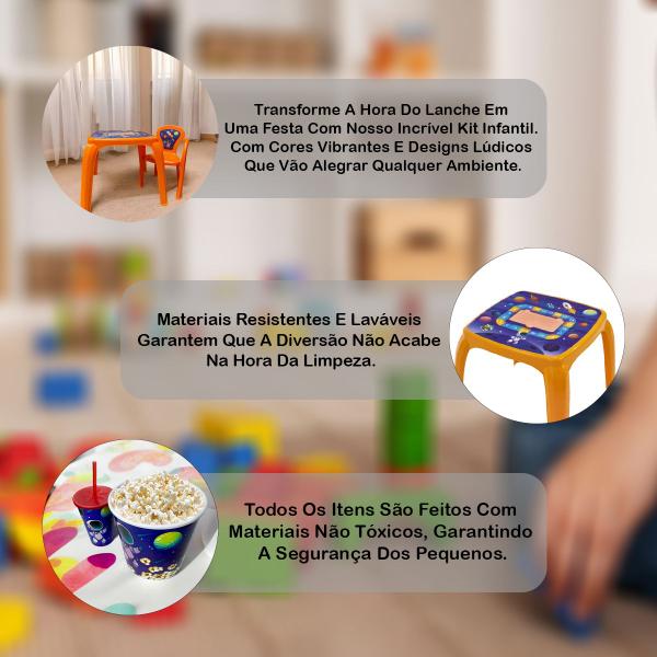 Imagem de Kit Mesa Mesinha 1 Cadeira Infantil Balde Pipoca e Copo 550ml Lanchar