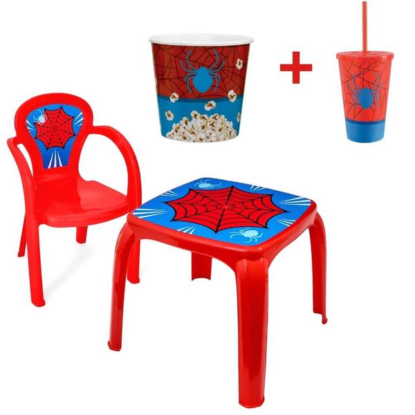 Imagem de Kit Mesa Mesinha 1 Cadeira Infantil Balde Pipoca e Copo 550ml Lanchar