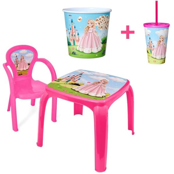 Imagem de Kit Mesa Mesinha 1 Cadeira Infantil Balde Pipoca e Copo 550ml Lanchar