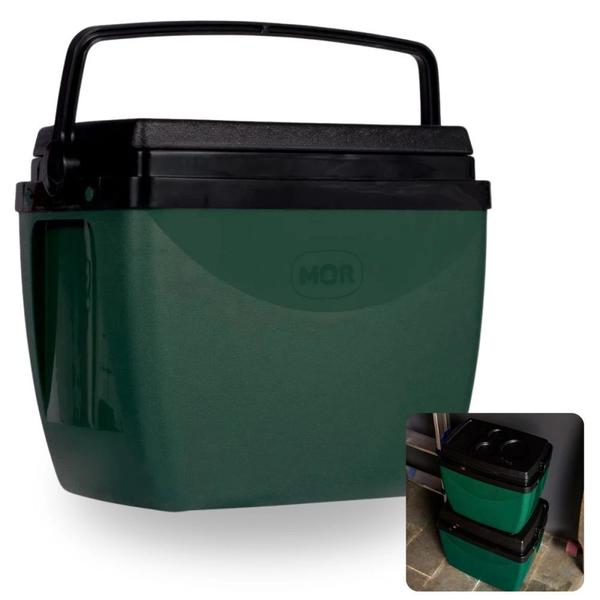 Imagem de Kit Mesa Multiuso Dobravel Portatil Preta + Caixa Termica 18 L Verde e Preta para Camping/ Praia e Pesca