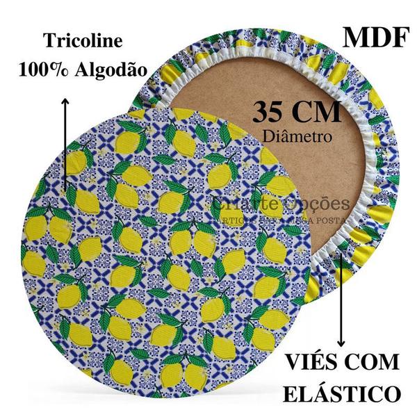 Imagem de Kit Mesa Posta 04 Bases MDF 35CM + 04 Capas de Sousplat Em Tecido Limão Siciliano Tricoline 100%