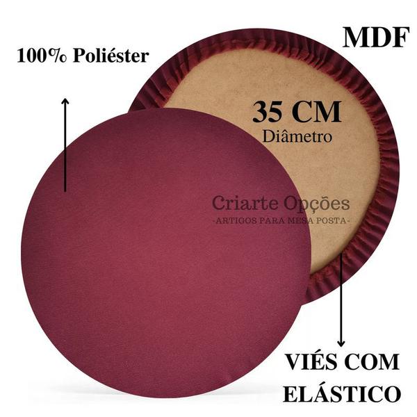 Imagem de Kit Mesa Posta 04 Bases MDF 35CM + 04 Capas de Sousplat Em Tecido Vinho