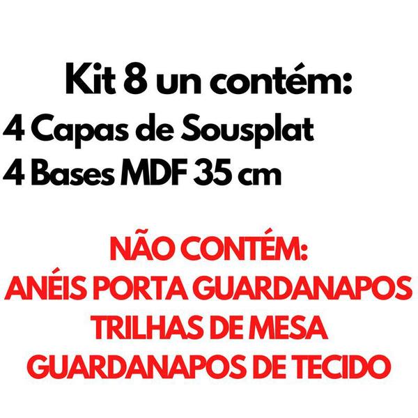 Imagem de Kit Mesa Posta 04 Bases MDF 35CM + 04 Capas de Sousplat Em Tecido Xadrez Cinza