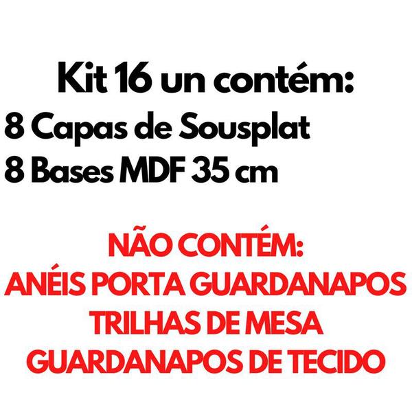 Imagem de Kit Mesa Posta 08 Bases MDF 35CM + 08 Capas de Sousplat Em Tecido Poá Branco Tricoline 100% Algodão