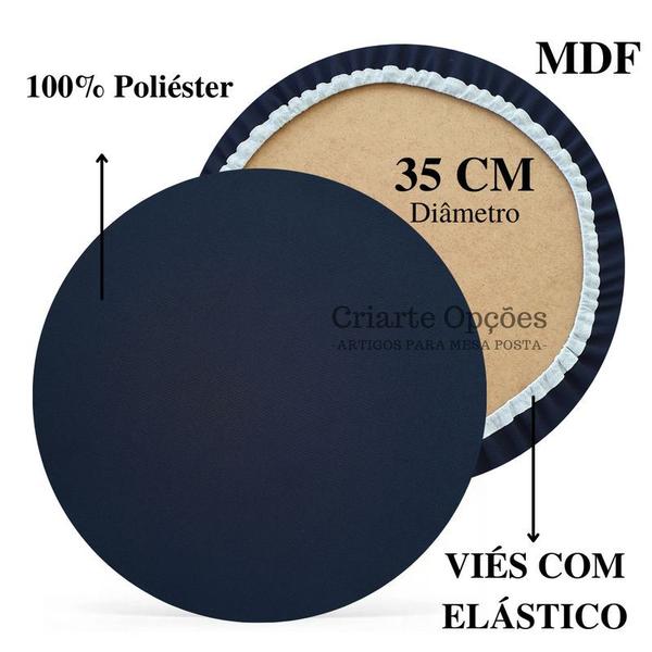 Imagem de Kit Mesa Posta 10 Bases MDF 35CM + 10 Capas de Sousplat Em Tecido Azul Marinho