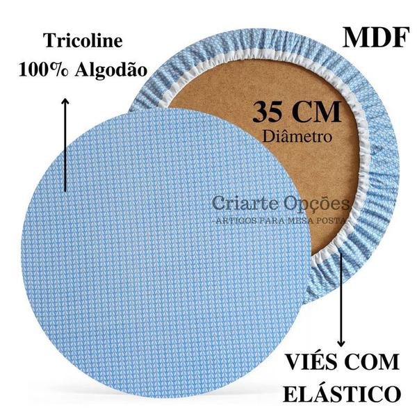 Imagem de Kit Mesa Posta 10 Bases MDF 35CM + 10 Capas de Sousplat Em Tecido Trama Azul Tricoline 100% Algodão