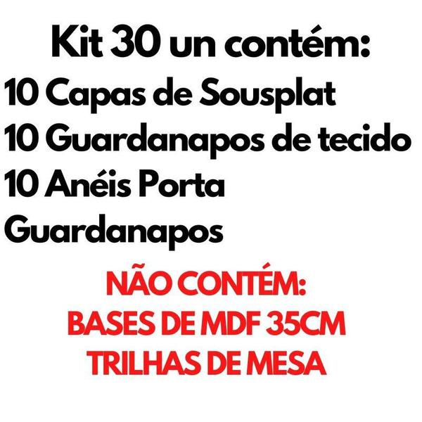 Imagem de Kit Mesa Posta 10 Capas de Sousplat 10 Guardanapos de tecido 40x40cm 10 Anéis Argola Porta Guardanapo