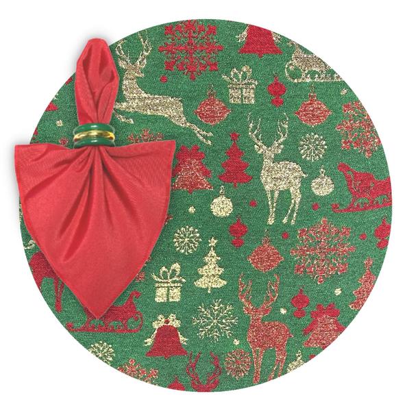 Imagem de Kit Mesa Posta Completo Sousplat Jantar de Natal Natalino Verde Vermelho