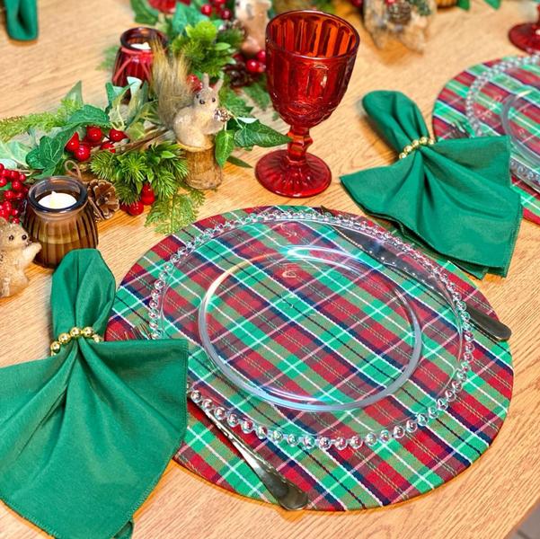 Kit Mesa Posta Completo Sousplat Jantar de Natal Natalino Verde Vermelho - MUMUDECOR Imagem de Kit Mesa Posta Completo Sousplat Jantar de Natal Natalino Verde Vermelho