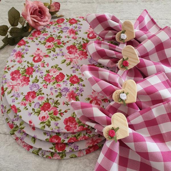 Imagem de Kit mesa posta lugar americano base mdf floral rosa 12+12 un