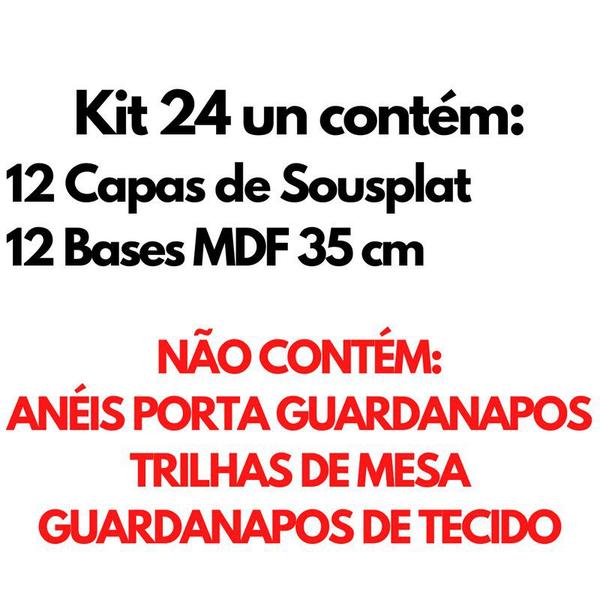 Imagem de Kit Mesa Posta Sousplat MDF 12 Capas Várias Cores + 12 Bases