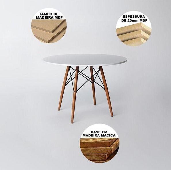 Imagem de KIT - Mesa redonda Eames 120 cm branco + 6 cadeiras Eiffel DSW Branco