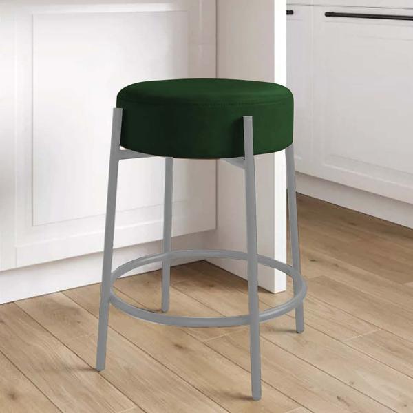 Imagem de Kit Mesa Suspensa de Parede Fixa MDF Branco + 1 Banqueta Sintra Ferro Prata Suede Verde - Ahazzo Móveis