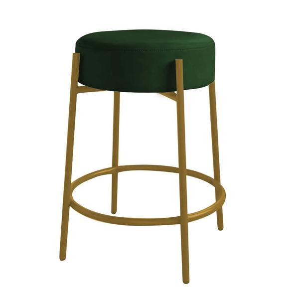 Imagem de Kit Mesa Suspensa de Parede Fixa MDF Branco + 2 Banquetas Sintra Ferro Dourado Suede Verde - Ahazzo Móveis