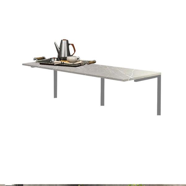 Imagem de Kit Mesa Suspensa de Parede Fixa MDF Marmorizado + 1 Banqueta Sintra Ferro Prata Suede Branco - Ahazzo Móveis