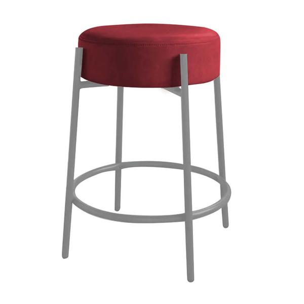 Imagem de Kit Mesa Suspensa de Parede Fixa MDF Marmorizado + 1 Banqueta Sintra Ferro Prata Suede Vermelho - Ahazzo Móveis