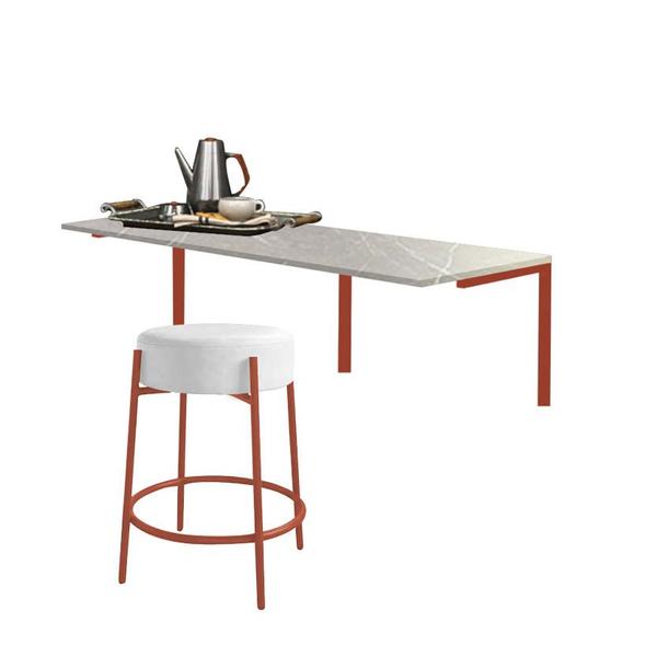 Imagem de Kit Mesa Suspensa de Parede Fixa MDF Marmorizado + 1 Banqueta Sintra Ferro Rose Gold Suede Branco - Ahazzo Móveis