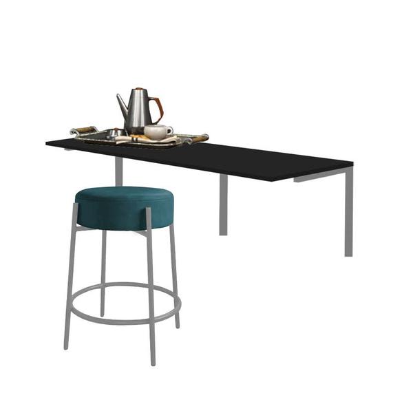 Imagem de Kit Mesa Suspensa de Parede Fixa MDF Preto + 1 Banqueta Sintra Ferro Cinza Suede Azul Turquesa - Ahazzo Móveis