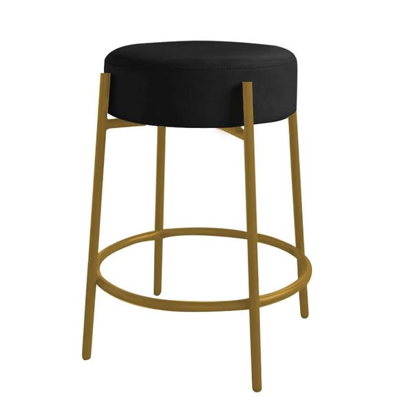 Imagem de Kit Mesa Suspensa de Parede Fixa MDF Preto + 2 Banquetas Sintra Ferro Dourado material sintético Preto - Ahazzo Móveis