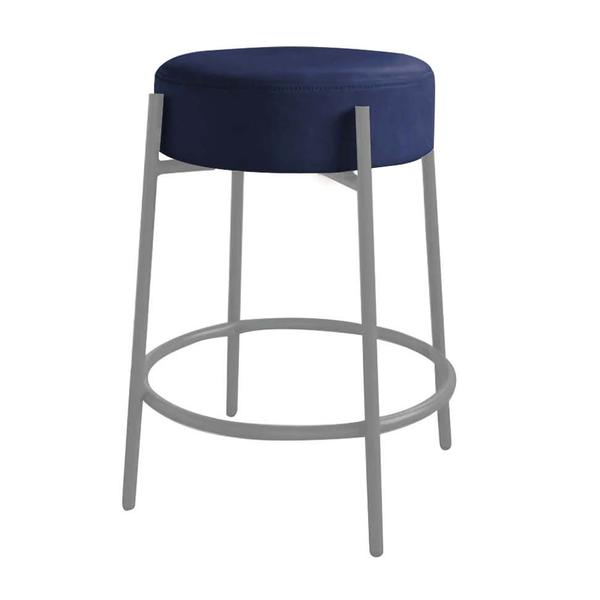 Imagem de Kit Mesa Suspensa de Parede Fixa MDF Preto + 2 Banquetas Sintra Ferro Prata Suede Azul Marinho - Ahazzo Móveis