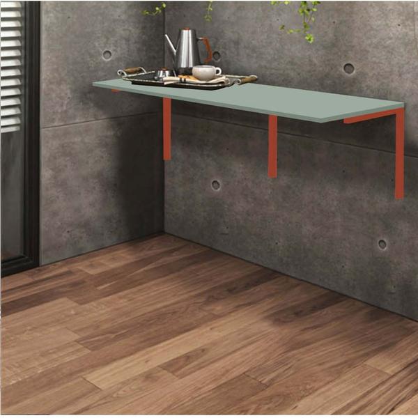 Imagem de Kit Mesa Suspensa de Parede Fixa MDF Verde Oliva + 1 Banqueta Sintra Ferro Rose Gold Suede Bege - Ahazzo Móveis