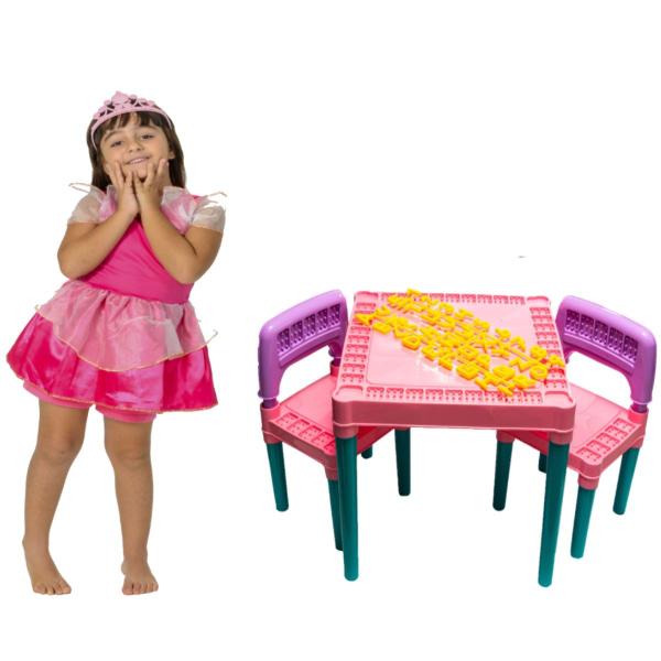 Imagem de Kit Mesinha Infantil 2 Cadeira + Fantasia Princesa Fada Rosa