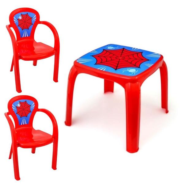 Kit Mesinha Infantil E 2 Cadeiras Menino Aranha Homem Usual - Usual Utilidades Imagem de Kit Mesinha Infantil E 2 Cadeiras Menino Aranha Homem Usual