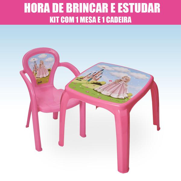 Imagem de Kit Mesinha + Uma Cadeira Infantil Decorada P/ Atividades