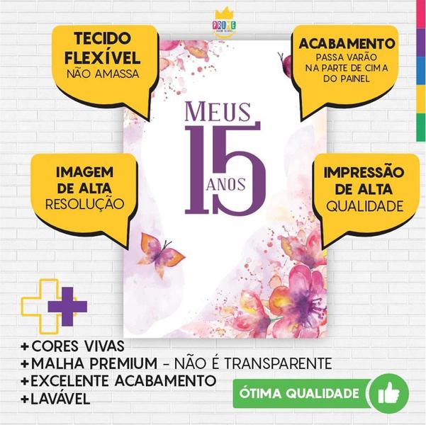 Imagem de Kit Meus 15 Anos Painel Redondo Trio Capas Retangular Tecido