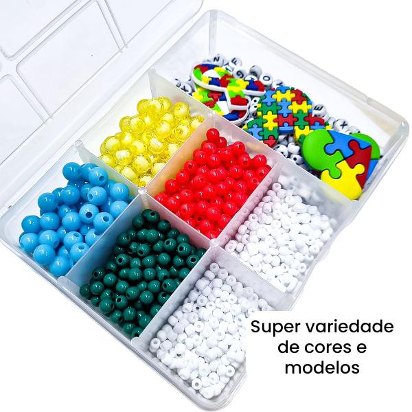 Imagem de Kit Miçanga Colorida Infantil Completo Letra Alfabeto Bolinha Missanga Fio de Silicone + Acessórios