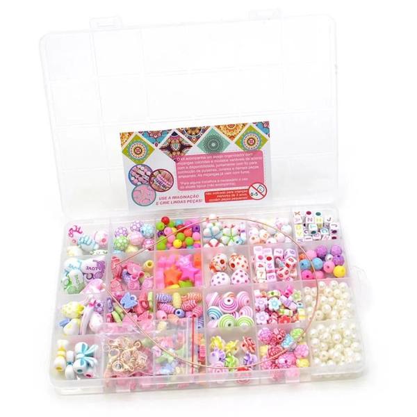 Kit Miçanga P/ Pulseira Colar Infantil 550 Peças + 4 Fechos - Lanmax Imagem de Kit Miçanga P/ Pulseira Colar Infantil 550 Peças + 4 Fechos