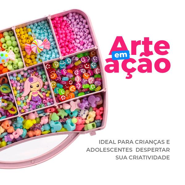 Imagem de Kit Miçangas Infantil 3500 Pçs P/ Montar Pulseiras Bolinhas